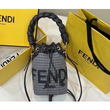 Fendi Mon Tresor Mini bucket bag houndstooth wool Gray