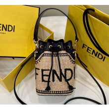 Fendi Mon Tresor Mini bucket bag Beige and black straw