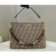 Fendi O’Lock Zipper Shoulder Bag FF tapestry fabric Beige