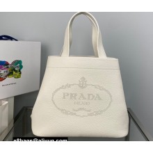 Prada perforated logo Medium leather tote Bag 1BG384 White 2022