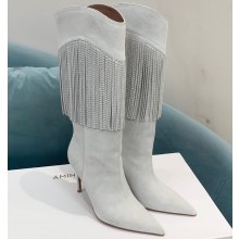 Amina Muaddi Heel 9.5cm Lily crystal Fringe Suede boots White 2022