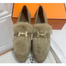 Hermes Paris loafer in suede goatskin and mink Fur 02