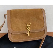 Saint Laurent solferino medium satchel bag in suede Leather 634305 Brown