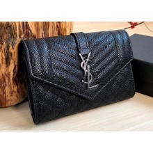 Saint Laurent small envelope wallet in mix Leather 651026 Black/Silver