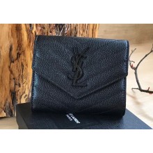 Saint Laurent cassandre Round Zipper Folded Wallet 403723 So Black