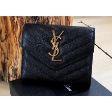 Saint Laurent cassandre Round Zipper Folded Wallet 403723 Black/Gold
