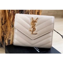 Saint Laurent cassandre Round Zipper Folded Wallet 403723 Beige