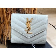 Saint Laurent cassandre Round Zipper Folded Wallet 403723 White