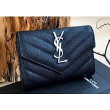 Saint Laurent cassandre small envelope wallet 414404 Black/Silver