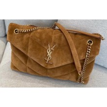 Saint Laurent puffer medium chain bag in Suede 557475 Brown