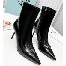 Prada Heel 8.5cm leather iconic triangle logo ankle Boots Brushed Black