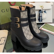 Gucci Heel 9cm Platform 2cm GG ankle boots with buckles 701100 Black/Beige 2022