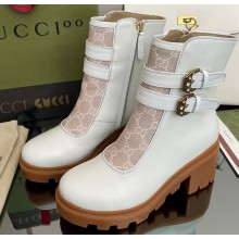 Gucci Heel 6.5cm GG ankle boots with buckles 701100 White 2022