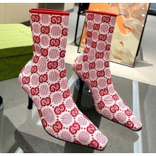 Gucci Heel 7.5cm GG knit ankle boots ‎718378 Black/Pink 2022