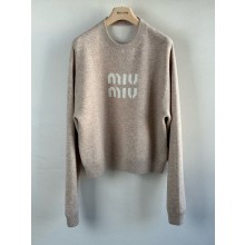 MIU MIU beige Double cashmere sweater with logo MMLA36 2025