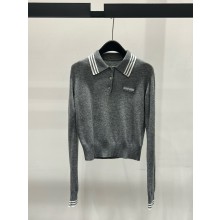 MIU MIU GRAY Wool and cashmere polo sweater MMLA26 2025
