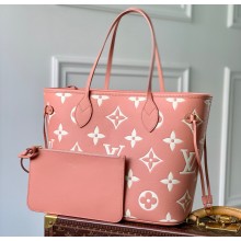 Louis Vuitton Monogram Leather Neverfull MM Tote Bag M46329 Trianon Pink/Cream