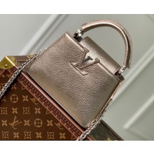 Louis Vuitton Taurillon Leather Capucines Mini Bag Etain Metallic Gray