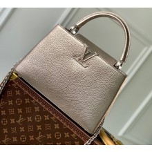 Louis Vuitton Taurillon Leather Capucines MM Bag Etain Metallic Gray