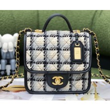 Chanel Small Flap Bag with Top Handle AS3652 Wool Tweed Black/White 2022