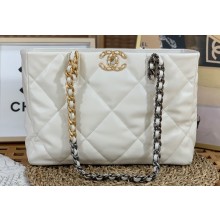 Chanel Shiny Lambskin CHANEL 19 Shopping Bag AS3660 White 2022