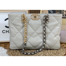Chanel Shiny Lambskin CHANEL 19 Shopping Bag AS3660 Light Gray 2022
