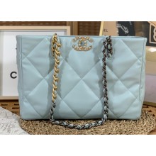 Chanel Shiny Lambskin CHANEL 19 Shopping Bag AS3660 Light Blue 2022
