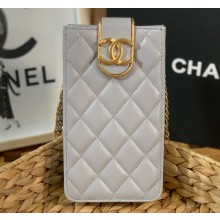 Chanel Lambskin Flap Phone Holder with Chain Bag AP2981 Light Gray 2022