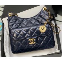 Chanel Shiny Crumpled Calfskin Hobo Handbag AS3690 Navy Blue 2022
