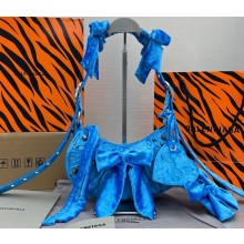 Balenciaga Le Cagole Xs Shoulder Bag in Crushed Velvet 92718 Blue