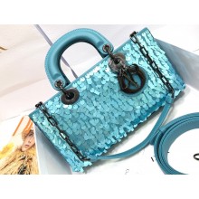 Dior Lady D-Joy Bag in Calfskin Embroidered with Sequins Blue