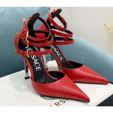 Versace Heel 11cm Buckle Straps Pin-Point Pumps Brushed Red 2022