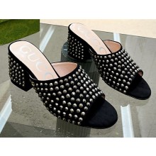Gucci Heel 6.5cm Slide Sandals Black with Crystals 01 2023