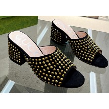 Gucci Heel 6.5cm Slide Sandals Black with Crystals 02 2023