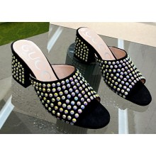 Gucci Heel 6.5cm Slide Sandals Black with Crystals 03 2023