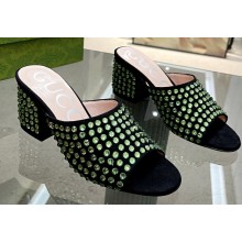 Gucci Heel 6.5cm Slide Sandals Black with Crystals 04 2023