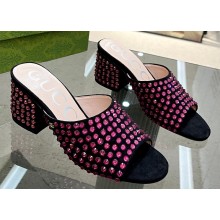 Gucci Heel 6.5cm Slide Sandals Black with Crystals 05 2023