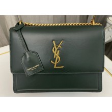 Saint Laurent sunset medium chain bag in smooth leather 442906 Dark Green/Gold