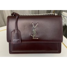 Saint Laurent sunset medium chain bag in smooth leather 442906 Burgundy/Silver