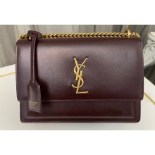 Saint Laurent sunset medium chain bag in smooth leather 442906 Burgundy/Gold