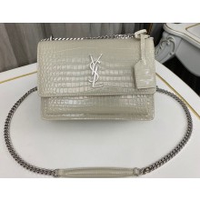 Saint Laurent sunset medium chain bag in crocodile-embossed shiny leather 442906 Vintage/Silver