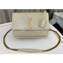 Saint Laurent sunset medium chain bag in crocodile-embossed shiny leather 442906 Vintage/Gold