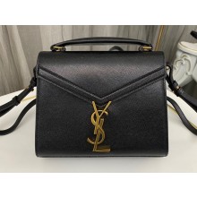 Saint Laurent cassandra mini top handle bag in grain de poudre embossed leather 623930 Black