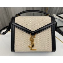 Saint Laurent cassandra mini top handle bag in canvas and smooth leather 623930 Black