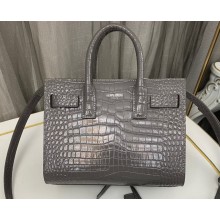 Saint Laurent Sac De Jour Nano Bag in embossed crocodile shiny leather 392035 Gray