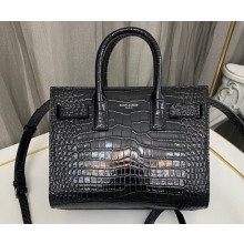 Saint Laurent Sac De Jour Nano Bag in embossed crocodile shiny leather 392035 Black