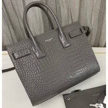 Saint Laurent Sac De Jour Baby Bag in embossed crocodile shiny leather 421863 Gray