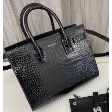 Saint Laurent Sac De Jour Baby Bag in embossed crocodile shiny leather 421863 Black
