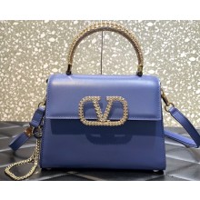 Valentino VSLING small calfskin Handbag Blue With jewel handle 2023