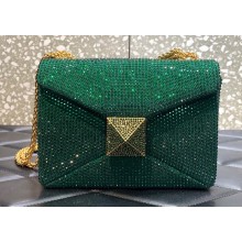 Valentino ONE STUD shoulder bag EMBROIDERED With all-over rhinestones Green 2023